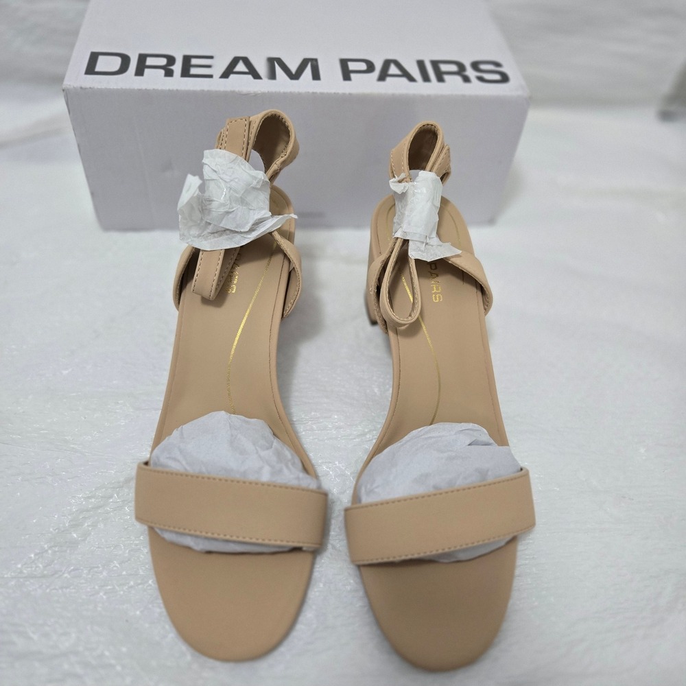 Dream Pairs Carnival Nude Nubuck Block Heel Sandals Womens 8.5 NEW
